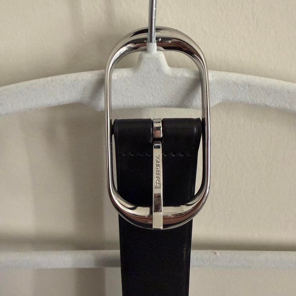 women’s black + silver ARITZIA “Halo” solid brass–leather wide belt [L]